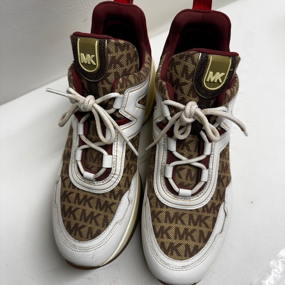 Michael Kors women Olympia platform Brown and White Sneakers size 11 - Picture 2 of 11